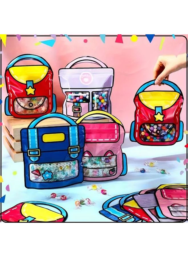 50pcs Colorful Clear Window Plastic Gift Bags Self Sealing Backpack Design For Snacks Candy Party - Image 1